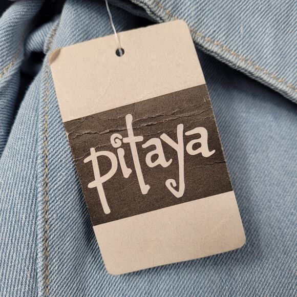 NWT Pitaya blue blush Colorblock Patchwork Fray HW Denim Jeans size Medium - Picture 12 of 16